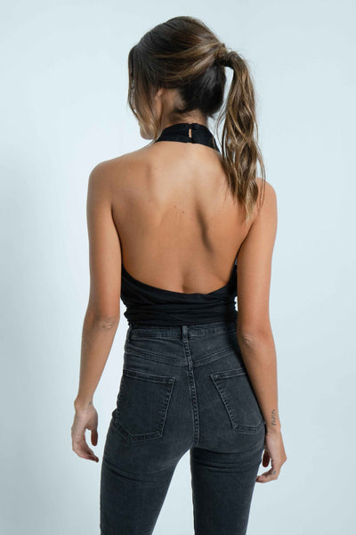 Angiya Black Backless Top