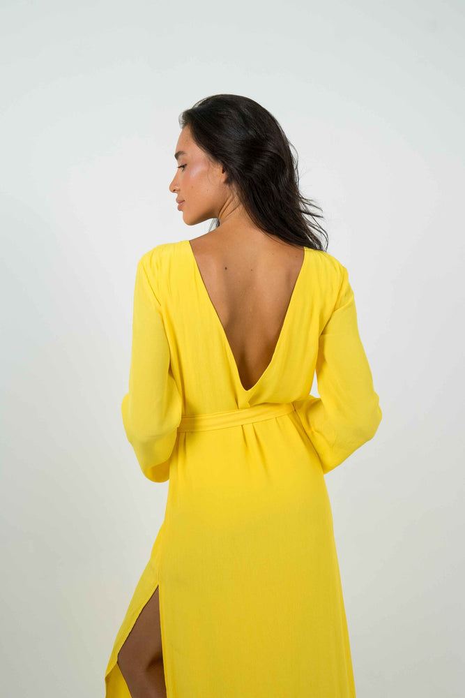 
            
                Charger l&amp;#39;image dans la galerie, Long yellow dress, with a plunging V bare back.
            
        