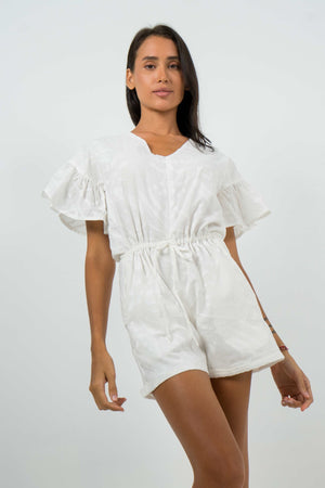 white playsuit by Back Cartel. Perfect for a warm day. To wear with sandals for a casual style.
