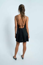 Wide open back short dress in viscose satin. We like your front but we love your back. Back Cartel