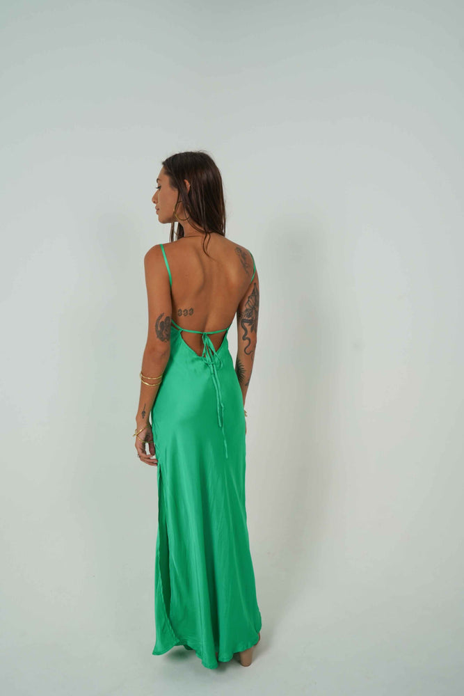 Sexy long backless dress in green By Back Cartel.