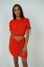 puff sleeve and adjustable lace top in red with short skirt